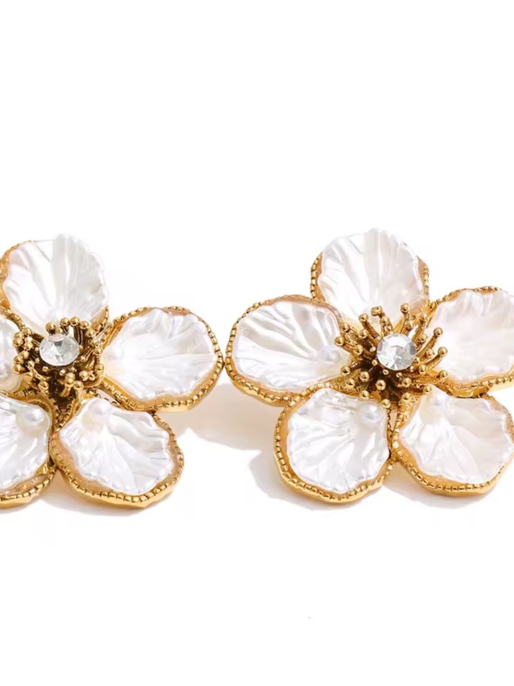 Sky Blossom Pearl Flower Gold Earrings - Picture 5 of 7